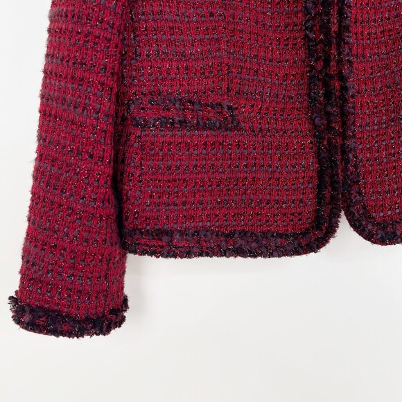 Alice + Olivia Kidman Metallic Tweed Wool Knit Jacket Preppy Old Money Luxury - Picture 7 of 12